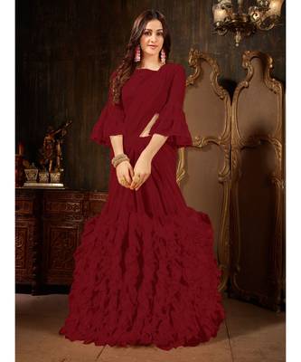 Maroon Plain Georgette saree with blouse 1