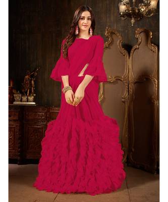 Magenta Plain Georgette saree with blouse 1