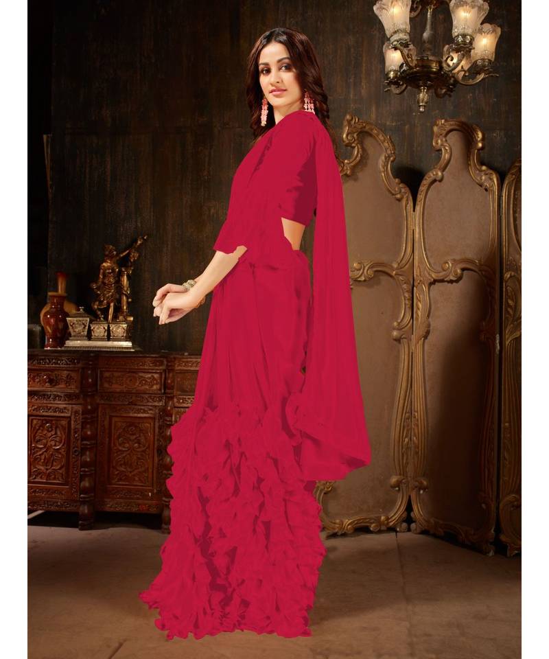 Magenta Plain Georgette saree with blouse