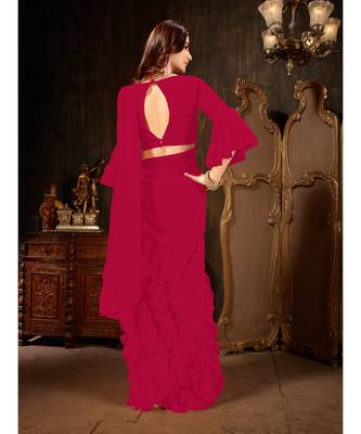 Magenta Plain Georgette saree with blouse 4
