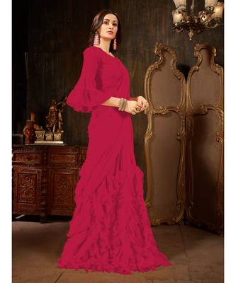 Magenta Plain Georgette saree with blouse 5