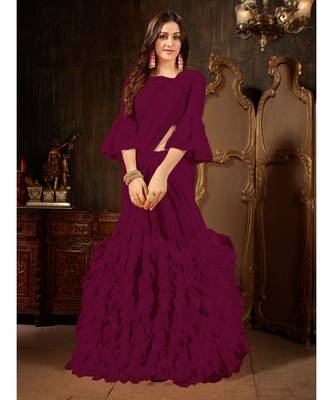 purple Plain Georgette saree with blouse 1