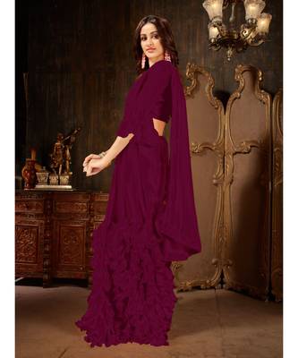purple Plain Georgette saree with blouse 3