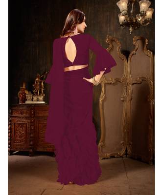purple Plain Georgette saree with blouse 4