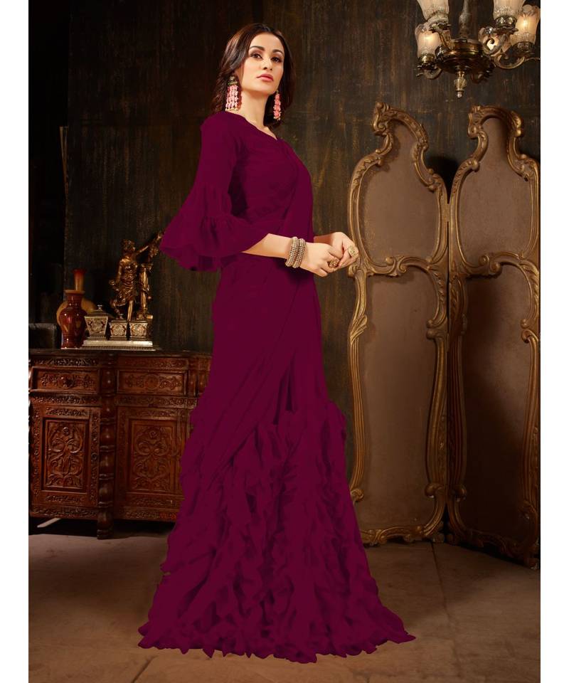 purple Plain Georgette saree with blouse