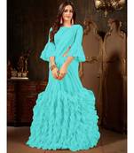 blue Plain Georgette saree with blouse