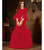 Red Plain Georgette saree with blouse