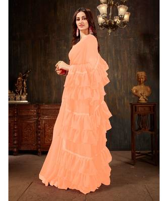 Peach Plain Georgette saree with blouse 2