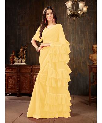 Yellow Plain Georgette saree with blouse 1