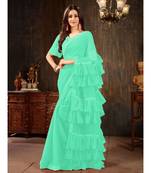 Turquoise Plain Georgette saree with blouse