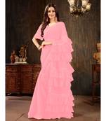 Pink Plain Georgette saree with blouse
