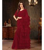 Maroon Plain Georgette saree with blouse