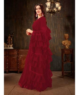 Maroon Plain Georgette saree with blouse 2
