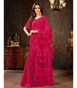 Magenta Plain Georgette saree with blouse