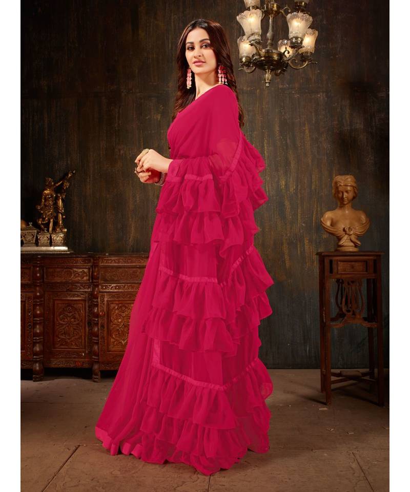 Magenta Plain Georgette saree with blouse