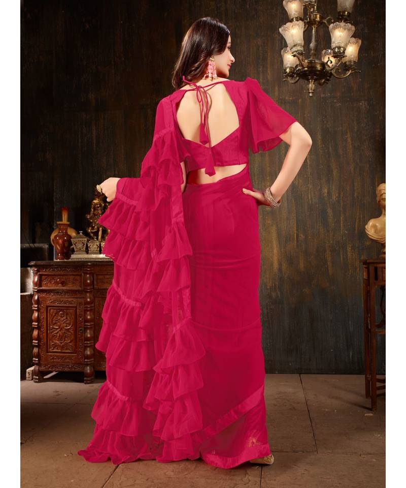 Magenta Plain Georgette saree with blouse
