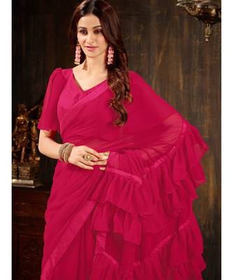 Magenta Plain Georgette saree with blouse 5
