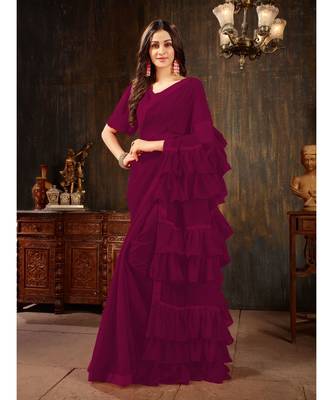 purple Plain Georgette saree with blouse 1