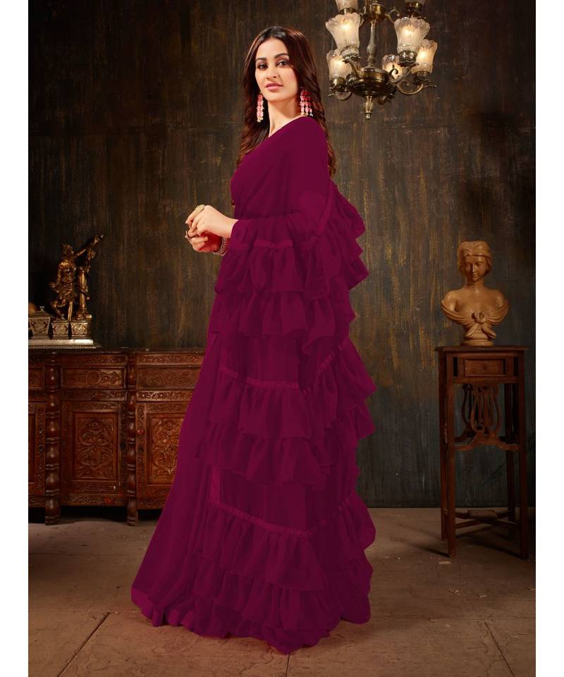 purple Plain Georgette saree with blouse