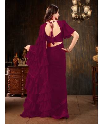 purple Plain Georgette saree with blouse 3