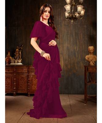 purple Plain Georgette saree with blouse 4