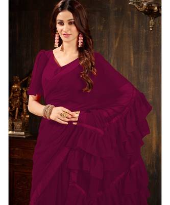 purple Plain Georgette saree with blouse 5