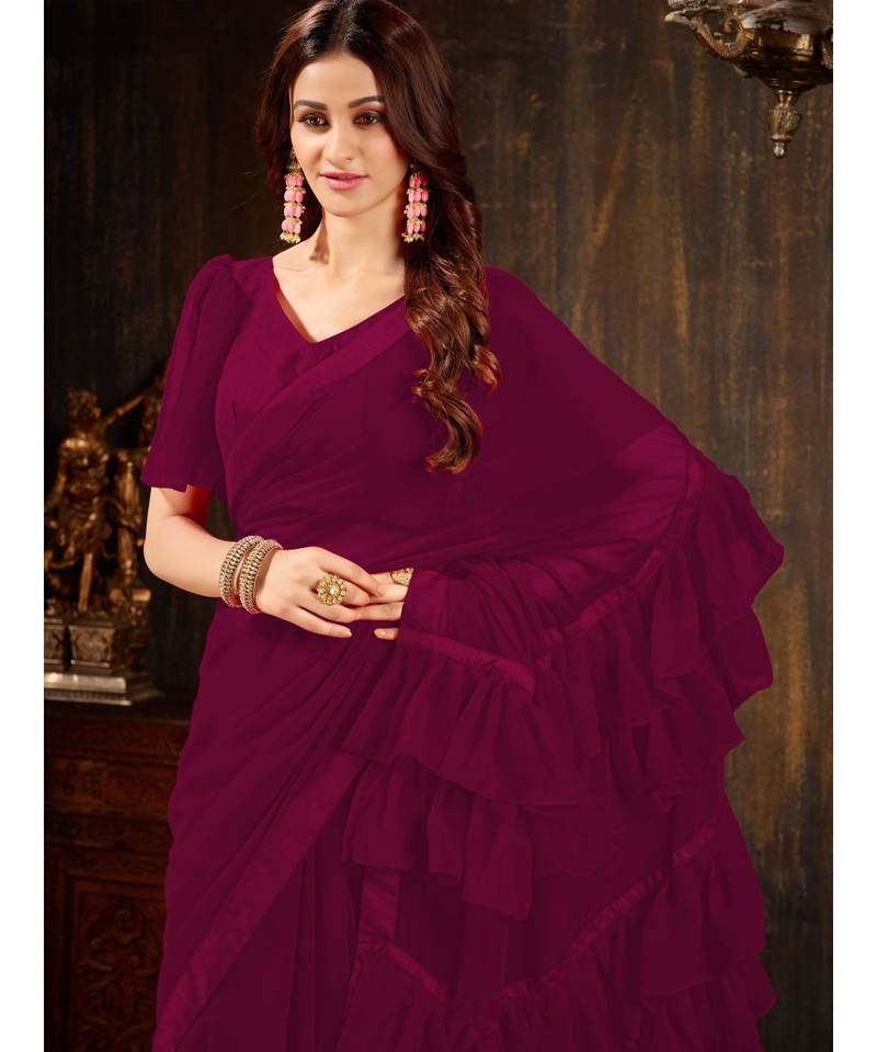purple Plain Georgette saree with blouse