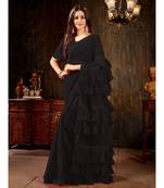 Black Plain Georgette saree with blouse