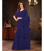 Blue Plain Georgette saree with blouse