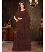 Brown Plain Georgette saree with blouse