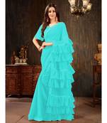 blue Plain Georgette saree with blouse