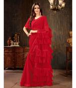 Red Plain Georgette saree with blouse