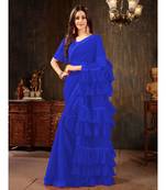 Blue Plain Georgette saree with blouse