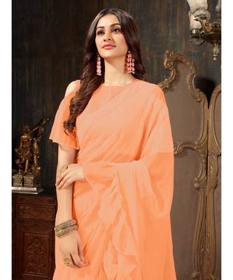 Peach Plain Georgette saree with blouse 5