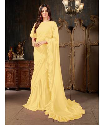 Yellow Plain Georgette saree with blouse 1
