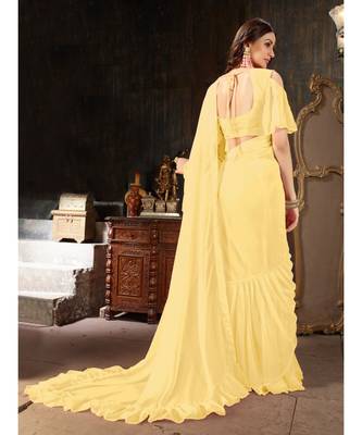 Yellow Plain Georgette saree with blouse 3