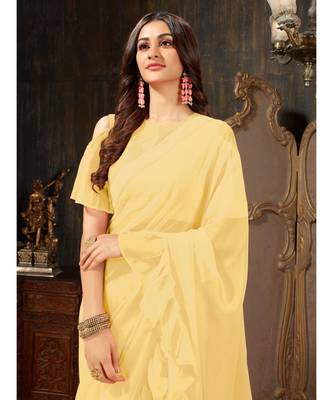 Yellow Plain Georgette saree with blouse 5
