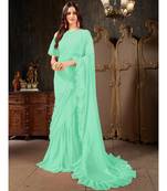 Turquoise Plain Georgette saree with blouse
