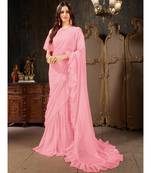 Pink Plain Georgette saree with blouse