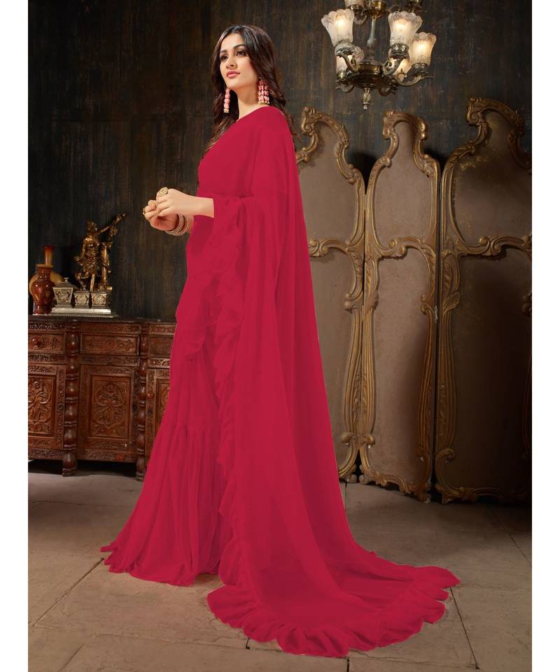 Magenta Plain Georgette saree with blouse