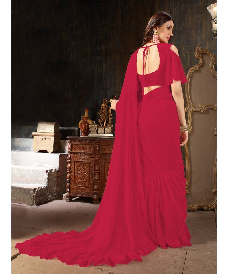 Magenta Plain Georgette saree with blouse