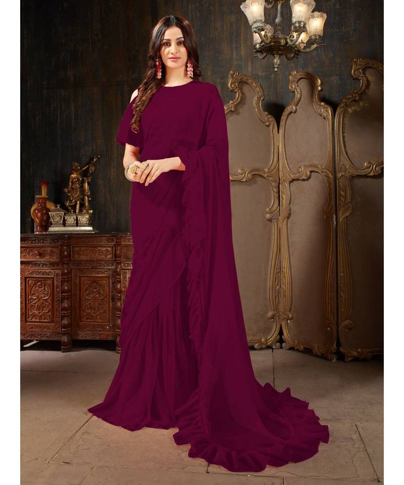 purple Plain Georgette saree with blouse