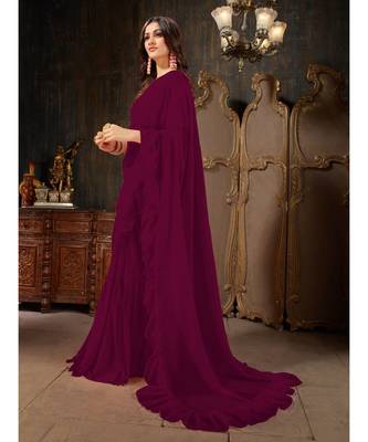 purple Plain Georgette saree with blouse 2