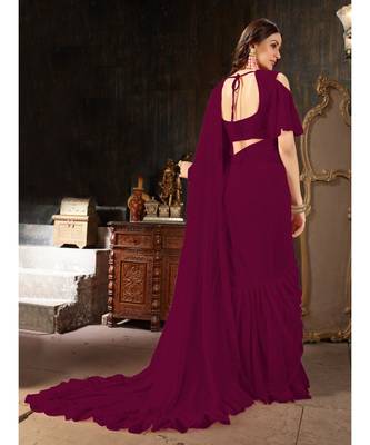 purple Plain Georgette saree with blouse 3