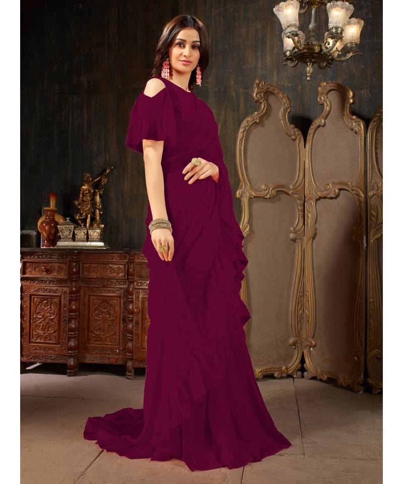 purple Plain Georgette saree with blouse