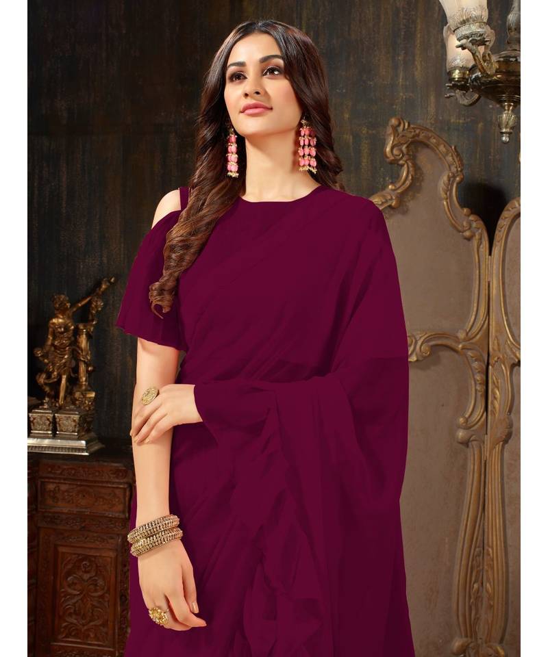 purple Plain Georgette saree with blouse