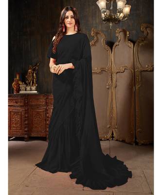 Black Plain Georgette saree with blouse 1