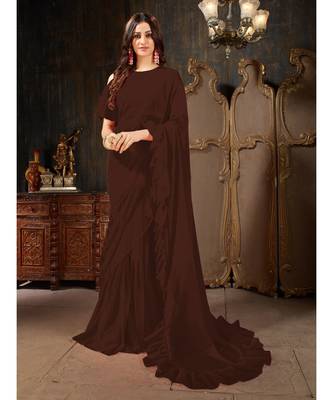 Brown Plain Georgette saree with blouse 1