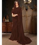 Brown Plain Georgette saree with blouse