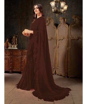 Brown Plain Georgette saree with blouse 2